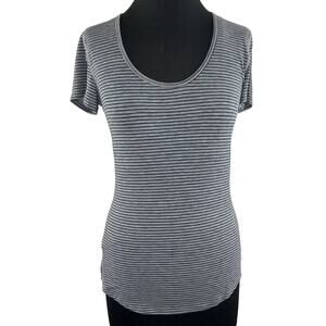 LUCY Athletic Scoop Neck Short Sleeve Gray Black Striped Workout T-Shirt Size XS